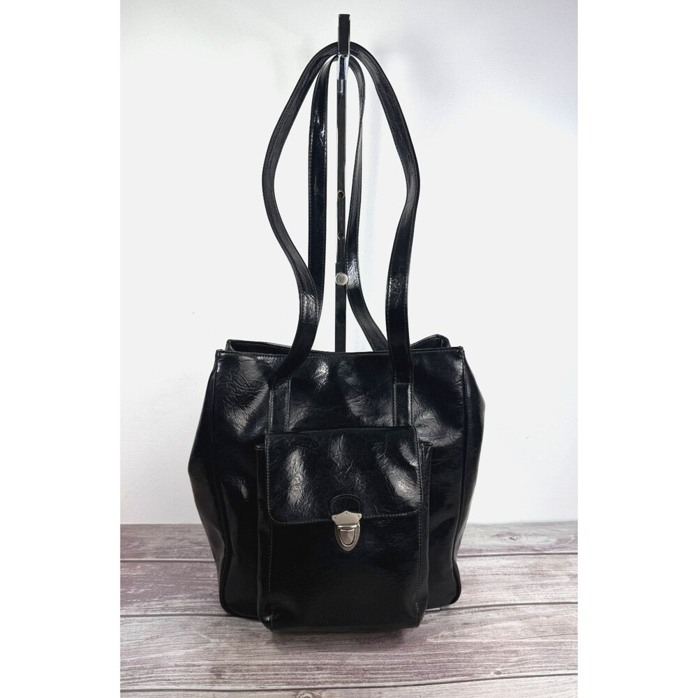 Vintage Black Leather Franchi Handbag Shoulder bag‎
